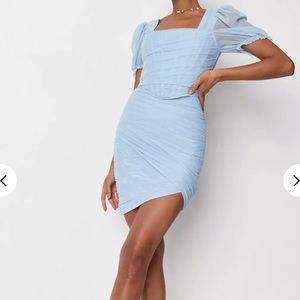 Light blue puff sleeve mini dress